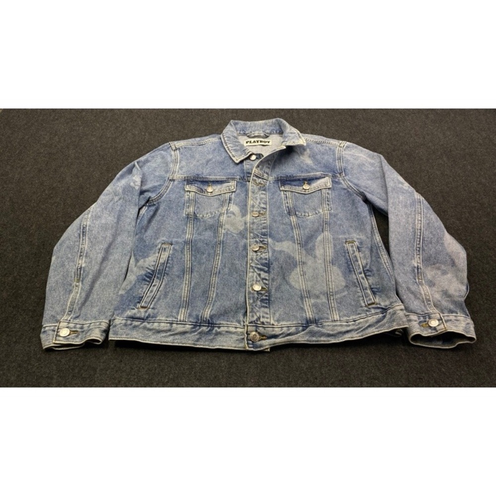 Playboy Denim Jacket Womens Large Blue Bunny Graphic Acid Wash PacSun Trucker